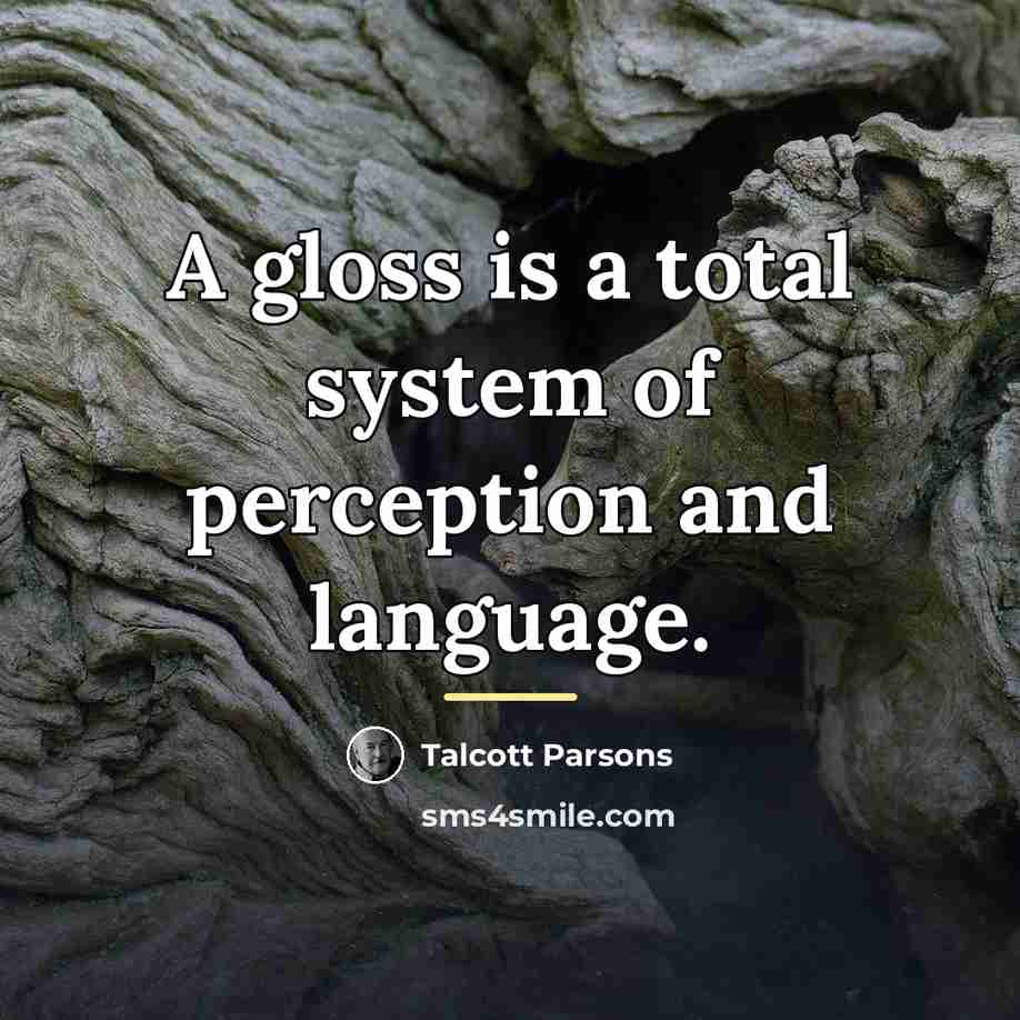 “A gloss is a total system of perception and language.…” quote by Talcott Parsons