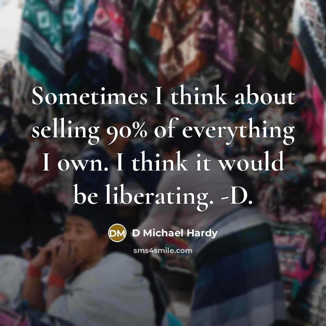 “Sometimes I think about selling 90% of everything I own.…” quote by D Michael Hardy