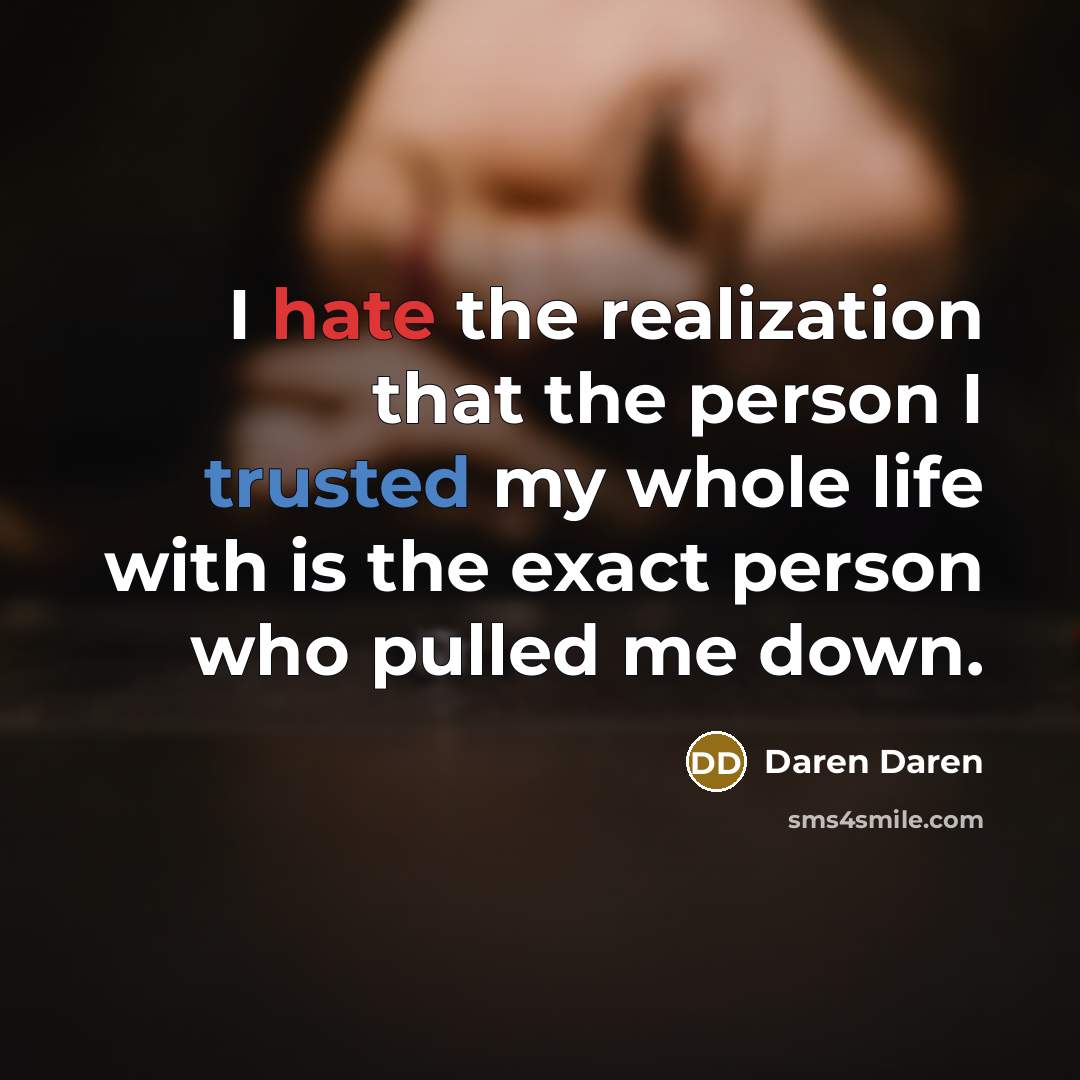 “I hate the realization that the person I trusted my…” quote by Daren Daren