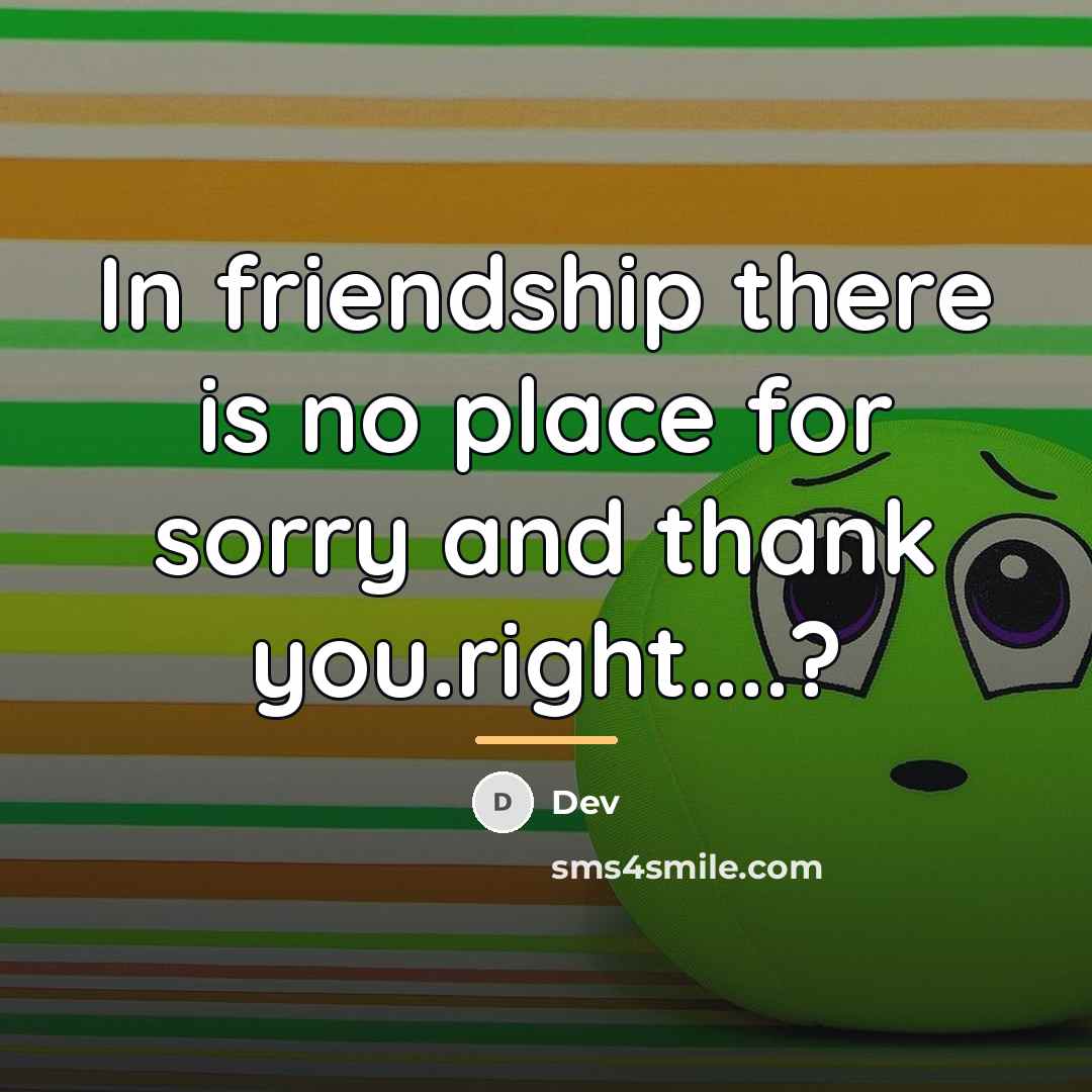 “In friendship there is no place for sorry and thank…” quote by Dev