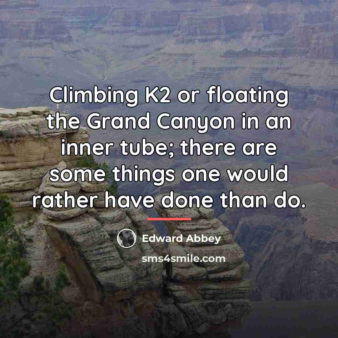 “Climbing K2 or floating the Grand Canyon in an inner…” quote by Edward Abbey