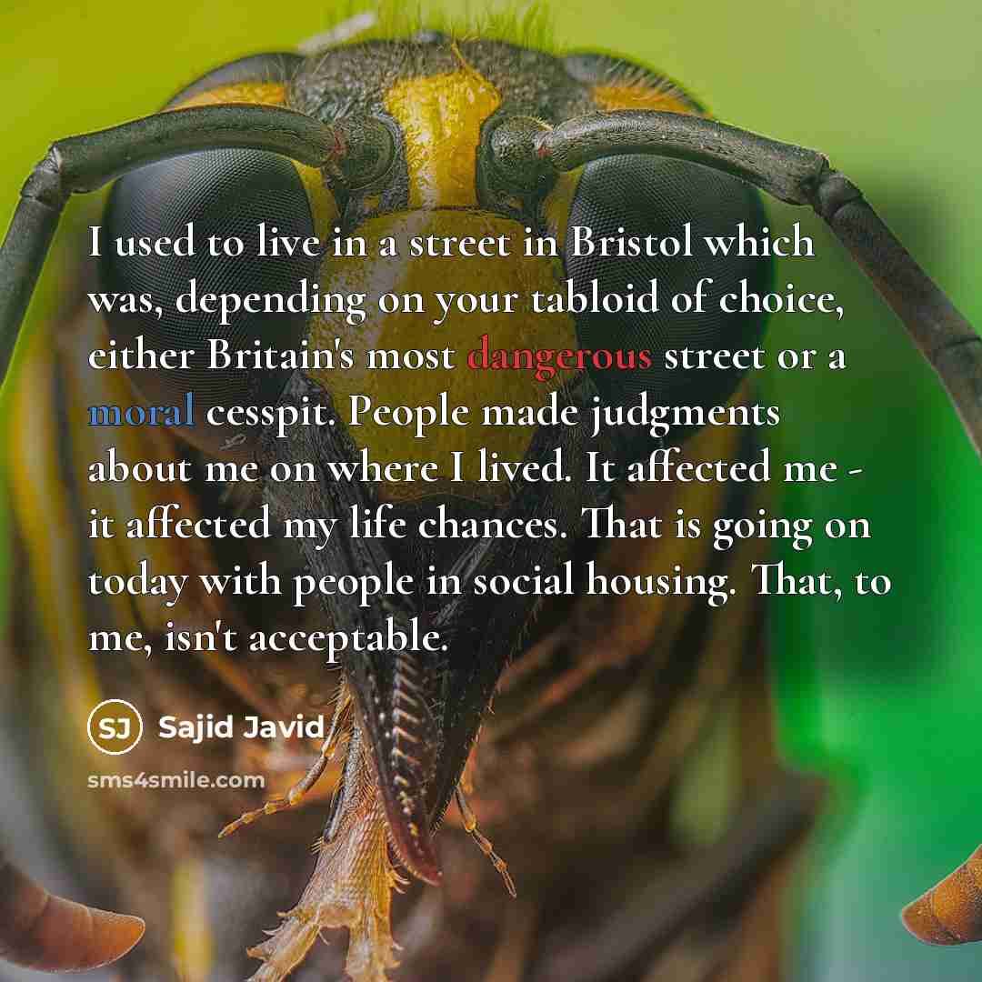 “I used to live in a street in Bristol which…” quote by Sajid Javid