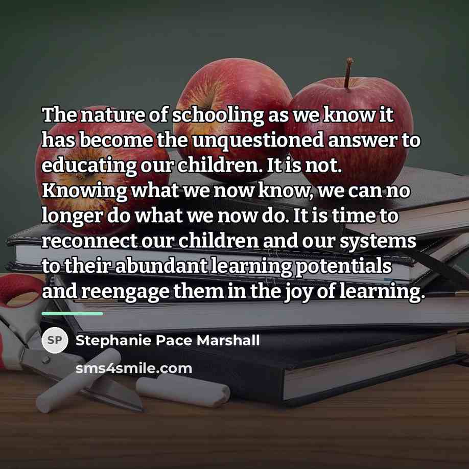 “The nature of schooling as we know it has become…” quote by Stephanie Pace Marshall