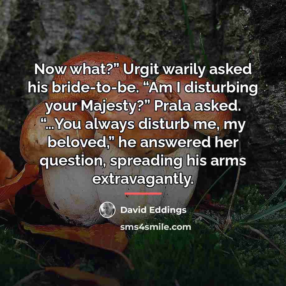 “Now what?” Urgit warily asked his bride-to-be. “Am I disturbing…” quote by David Eddings