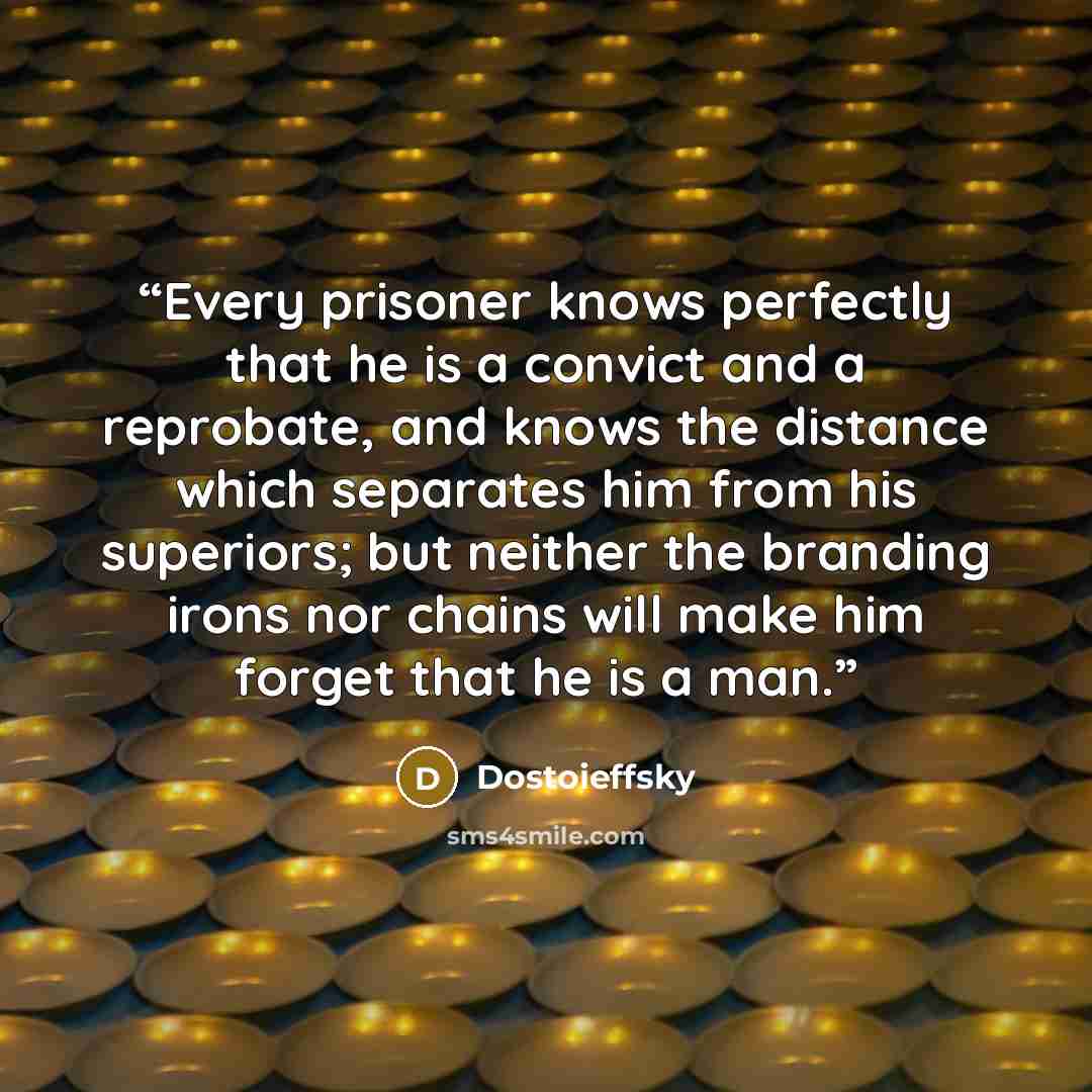 “Every prisoner knows perfectly that he is a convict and a reprobate, and knows the distance which separates him from his superiors; but neither the branding irons nor chains will make him forget that he is a man.” quote by Dostoieffsky