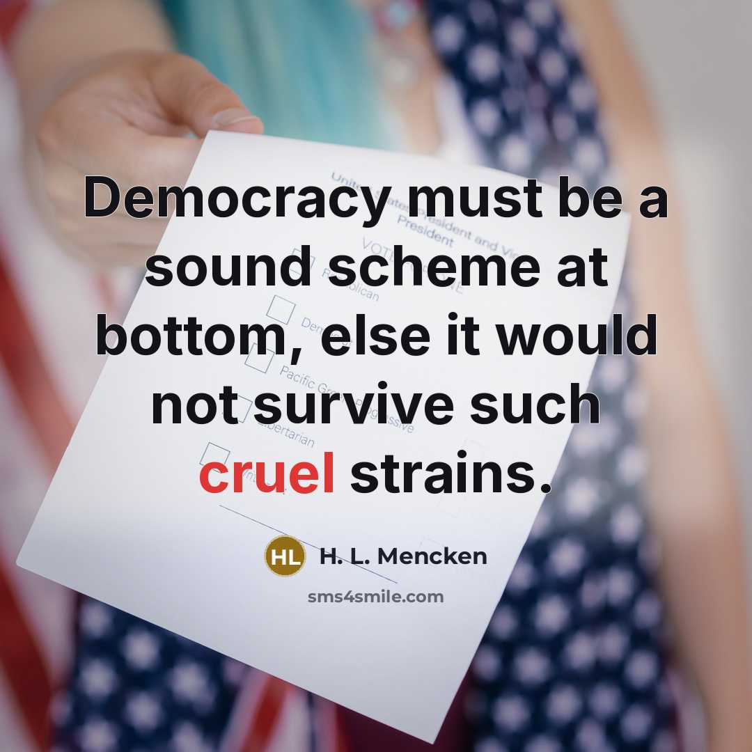 “Democracy must be a sound scheme at bottom, else it…” quote by H. L. Mencken