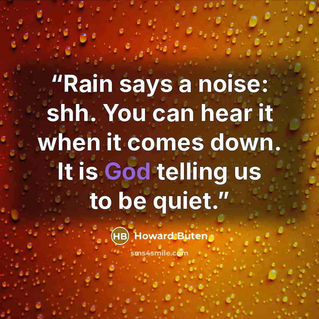 “Rain says a noise: shh. You can hear it when it comes down. It is God telling us to be quiet.” quote by Howard Buten