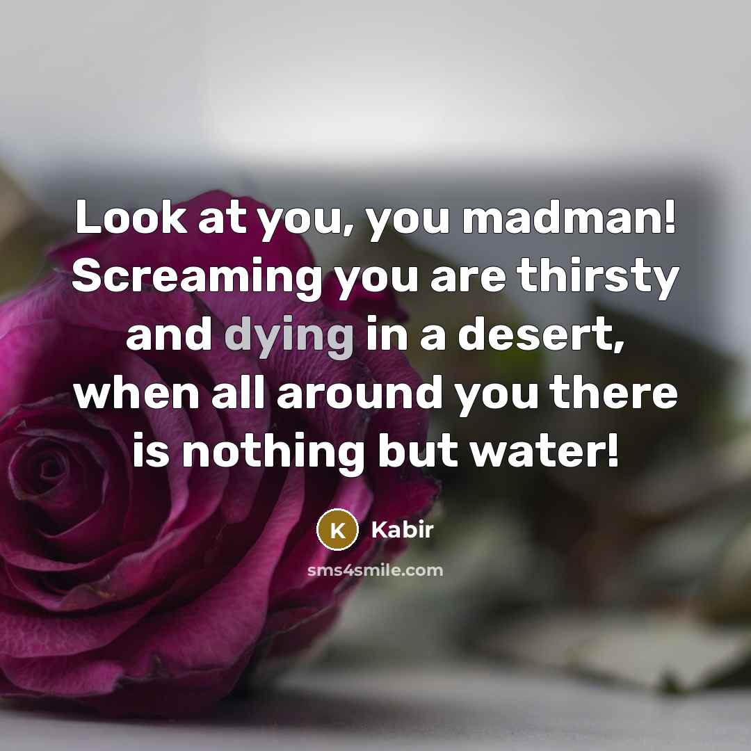 “Look at you, you madman! Screaming you are thirsty and…” quote by Kabir