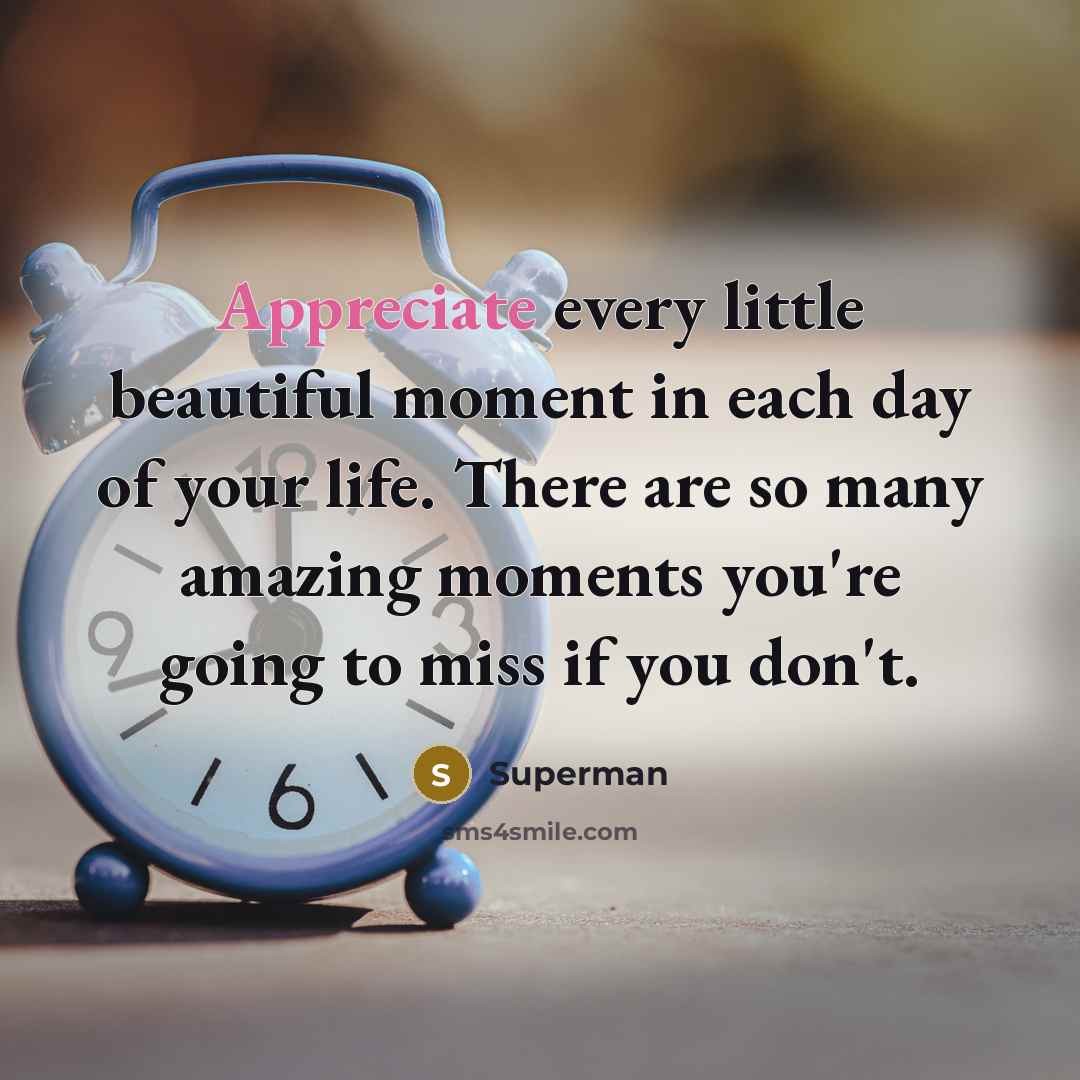 “Appreciate every little beautiful moment in each day of your…” quote by Superman
