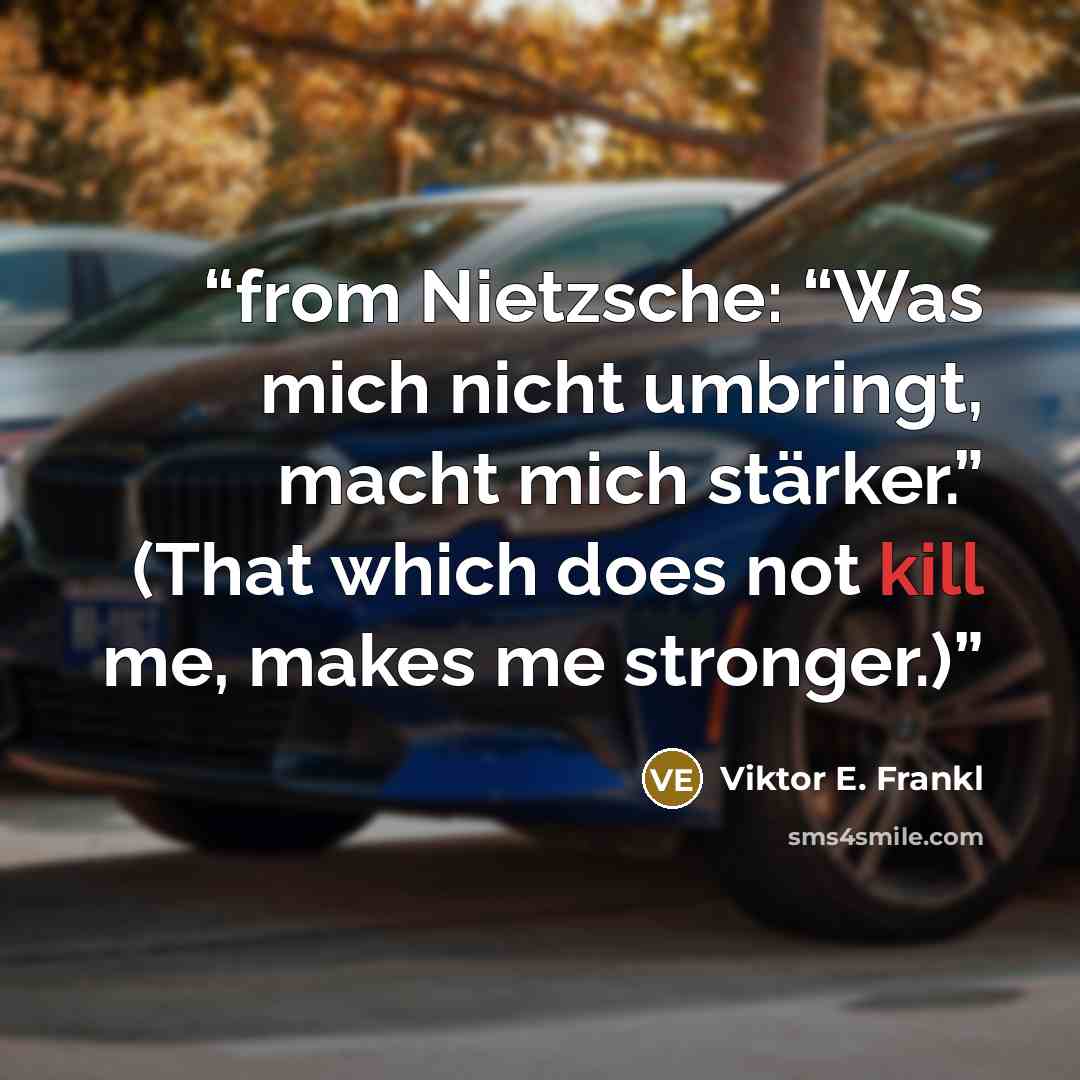 “from Nietzsche: “Was mich nicht umbringt, macht mich stärker.” (That which does not kill me, makes me stronger.)” quote by Viktor E. Frankl
