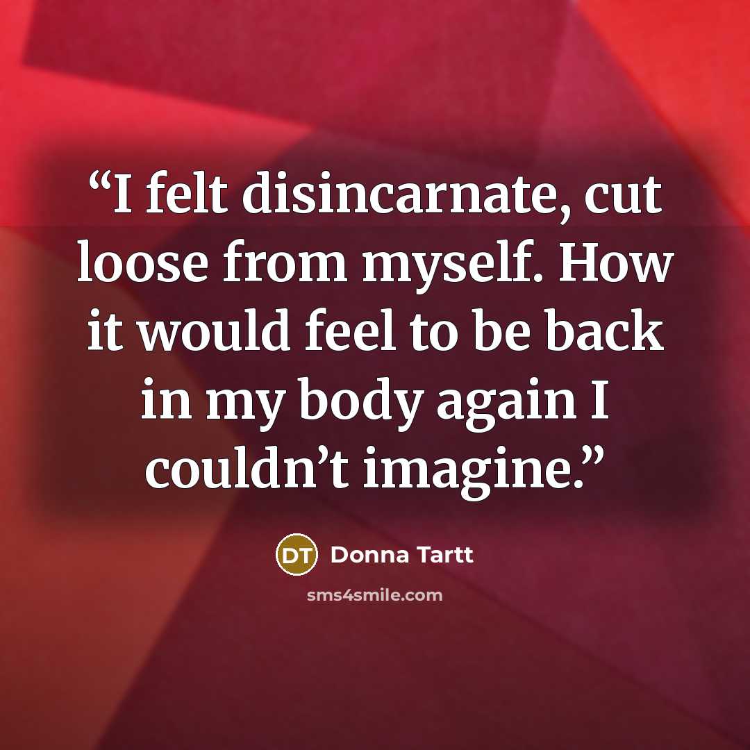 “I felt disincarnate, cut loose from myself. How it would feel to be back in my body again I couldn’t imagine.” quote by Donna Tartt