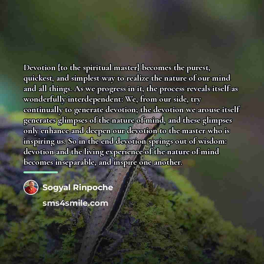 “Devotion {to the spiritual master} becomes the purest, quickest, and…” quote by Sogyal Rinpoche