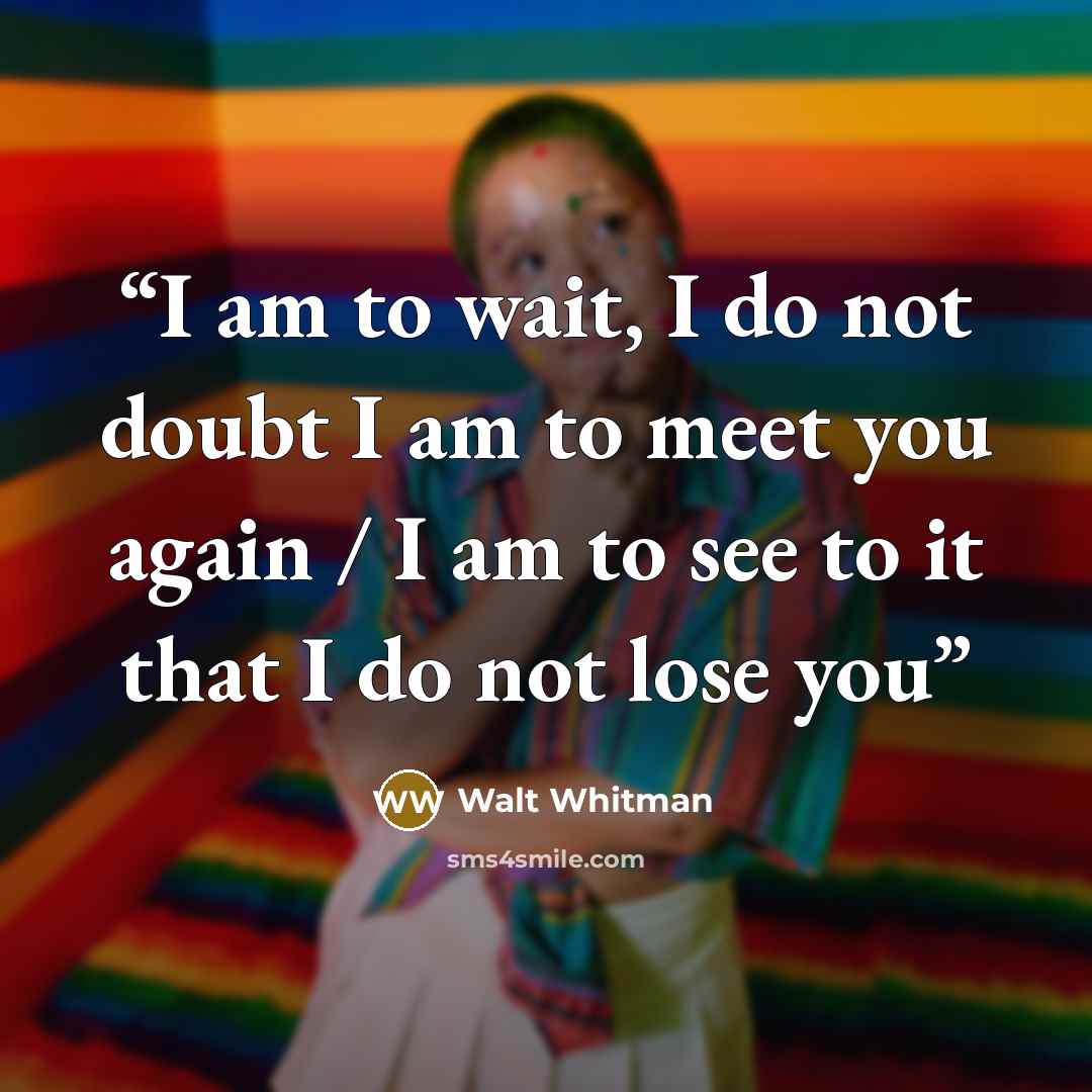 “I am to wait, I do not doubt I am to meet you again / I am to see to it that I do not lose you” quote by Walt Whitman