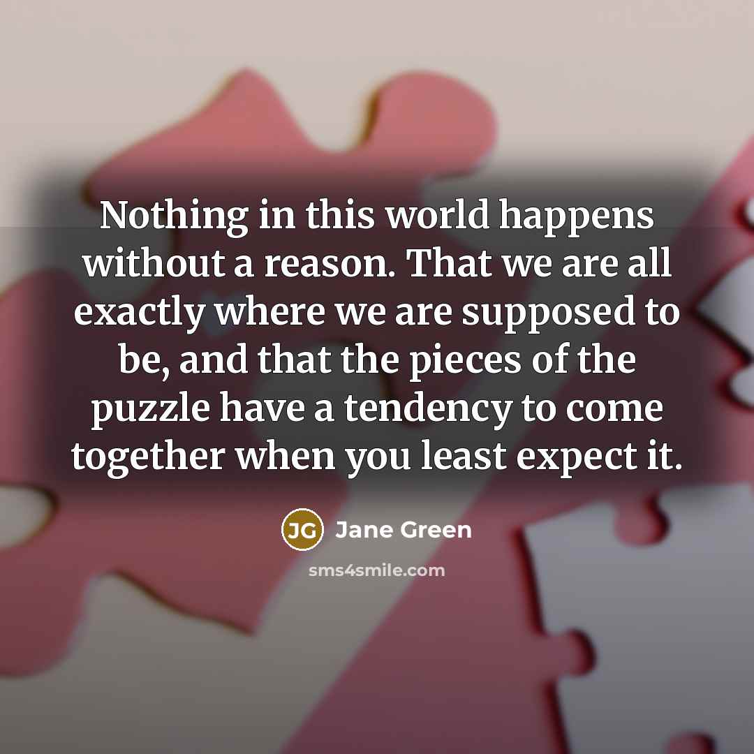 “Nothing in this world happens without a reason. That we…” quote by Jane Green