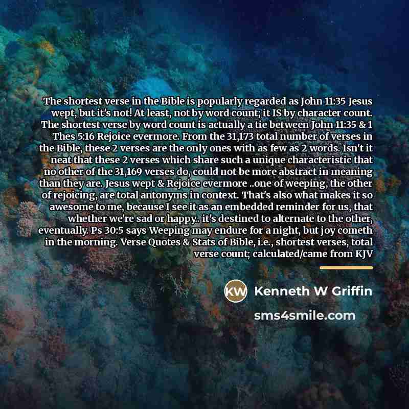 “The shortest verse in the Bible is popularly regarded as…” quote by Kenneth W Griffin
