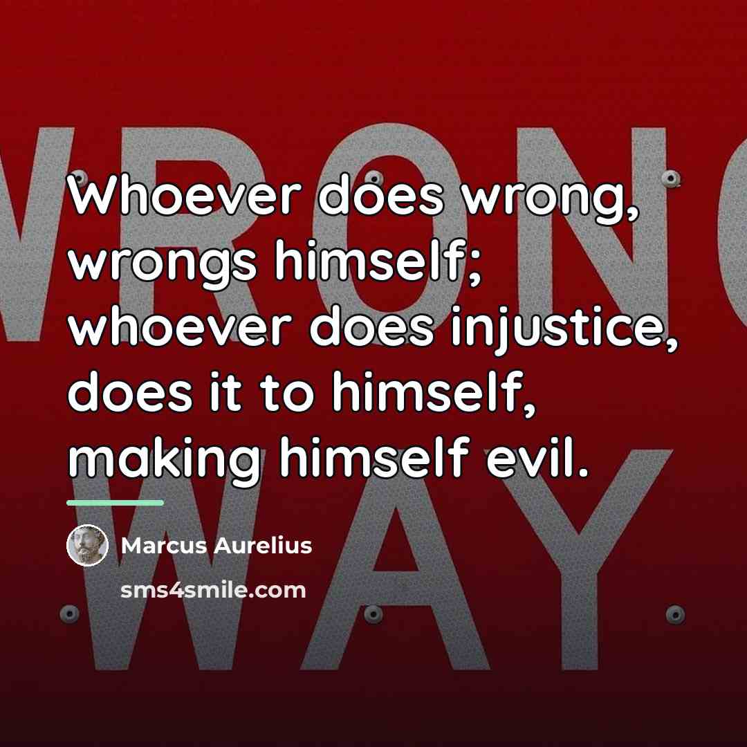 “Whoever does wrong, wrongs himself; whoever does injustice, does it…” quote by Marcus Aurelius