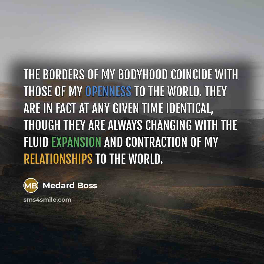 “The borders of my bodyhood coincide with those of my…” quote by Medard Boss