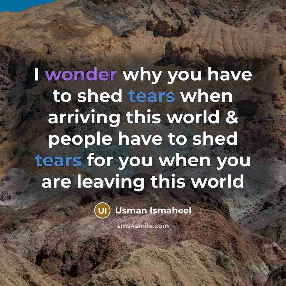 “I wonder why you have to shed tears when arriving…” quote by Usman Ismaheel