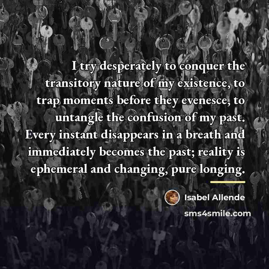 “I try desperately to conquer the transitory nature of my…” quote by Isabel Allende
