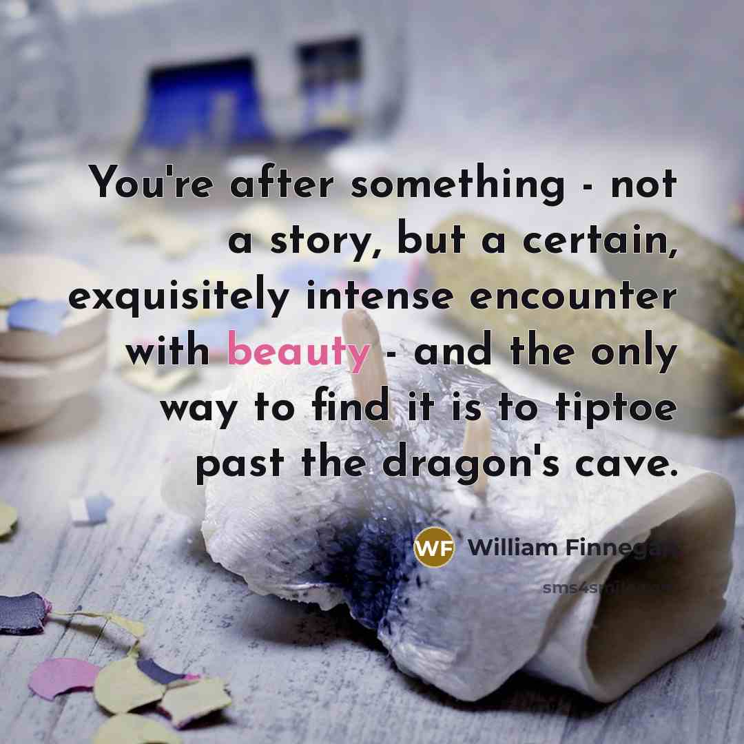 “You're after something - not a story, but a certain,…” quote by William Finnegan