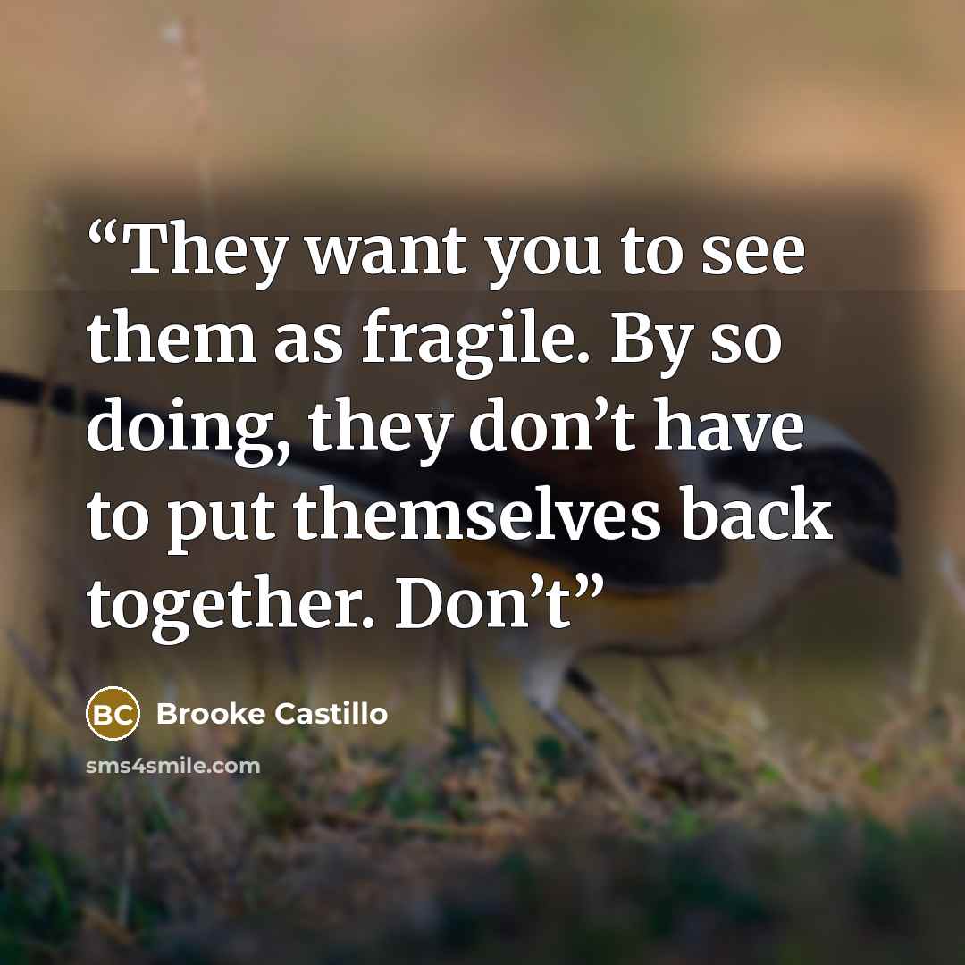 “They want you to see them as fragile. By so doing, they don’t have to put themselves back together. Don’t” quote by Brooke Castillo