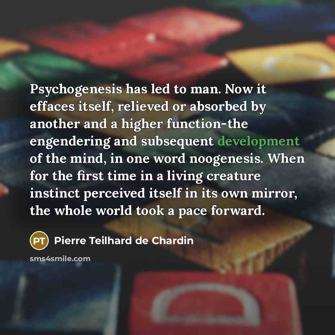 “Psychogenesis has led to man. Now it effaces itself, relieved…” quote by Pierre Teilhard de Chardin