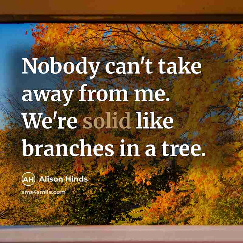 “Nobody can't take away from me. We're solid like branches…” quote by Alison Hinds
