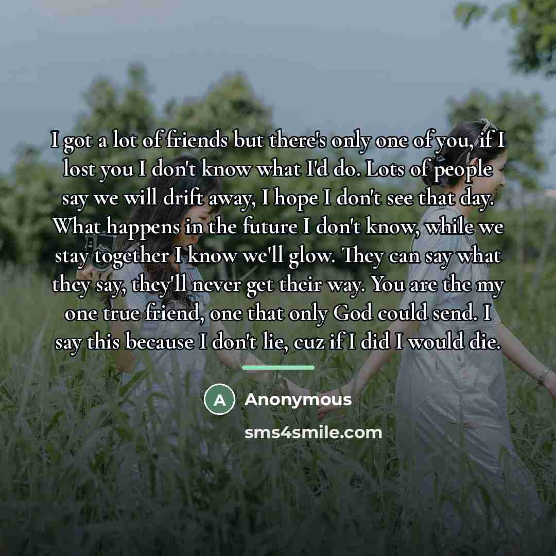“I got a lot of friends but there's only one…” quote by Anonymous