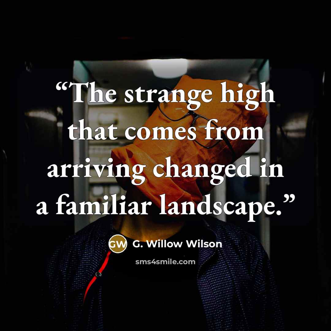 “The strange high that comes from arriving changed in a familiar landscape.” quote by G. Willow Wilson