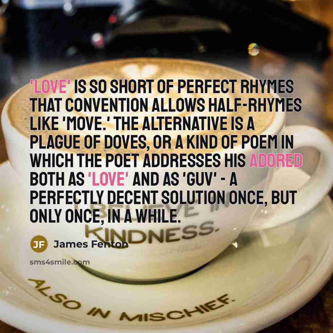 “'Love' is so short of perfect rhymes that convention allows…” quote by James Fenton