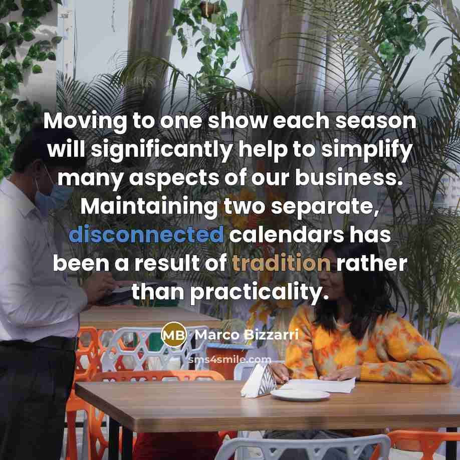 “Moving to one show each season will significantly help to…” quote by Marco Bizzarri