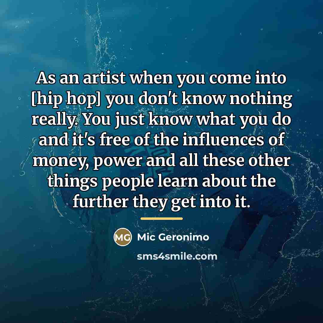 “As an artist when you come into [hip hop] you…” quote by Mic Geronimo