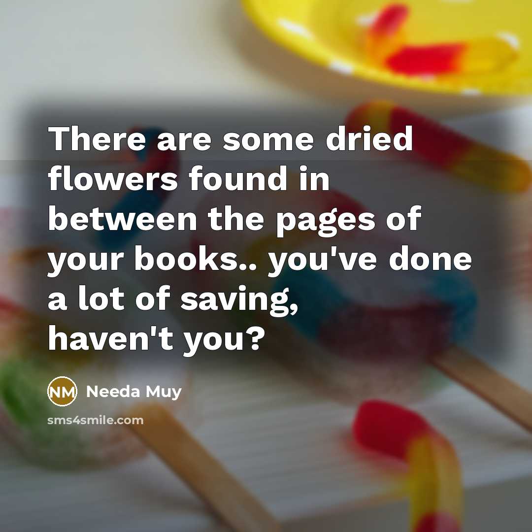 “There are some dried flowers found in between the pages…” quote by Needa Muy