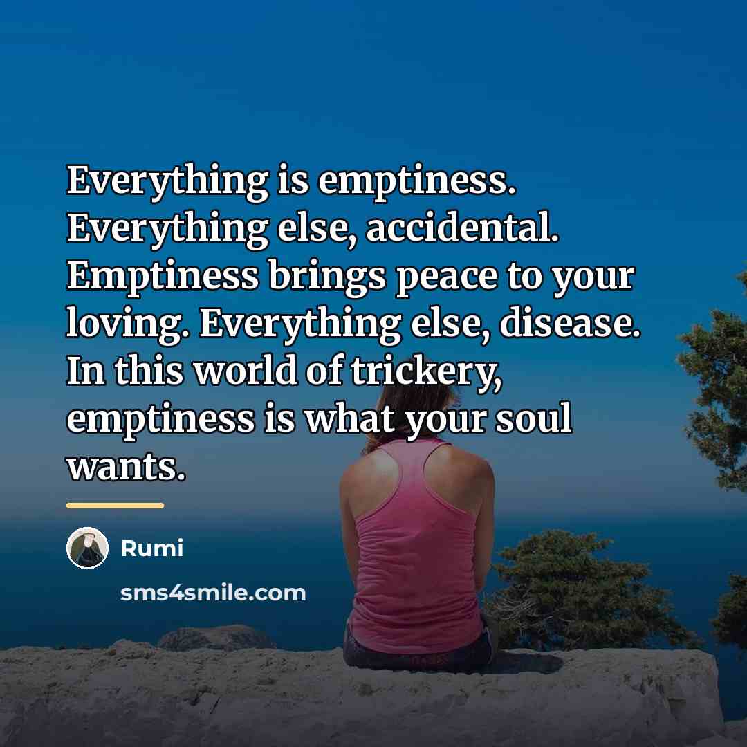 “Everything is emptiness. Everything else, accidental. Emptiness brings peace to…” quote by Rumi