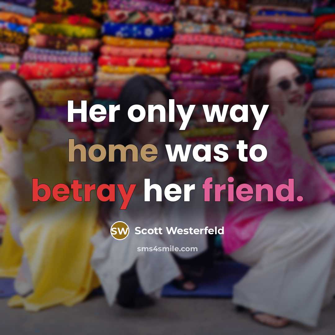“Her only way home was to betray her friend.…” quote by Scott Westerfeld