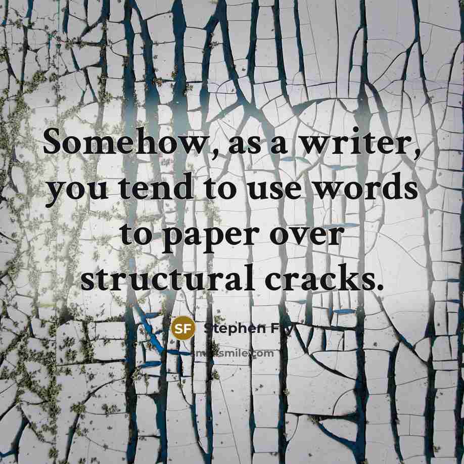 “Somehow, as a writer, you tend to use words to…” quote by Stephen Fry