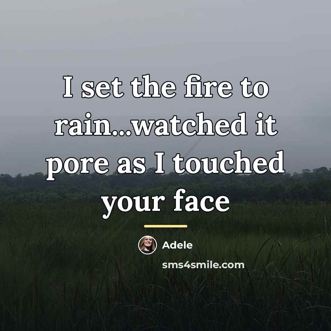 “I set the fire to rain...watched it pore as I…” quote by Adele