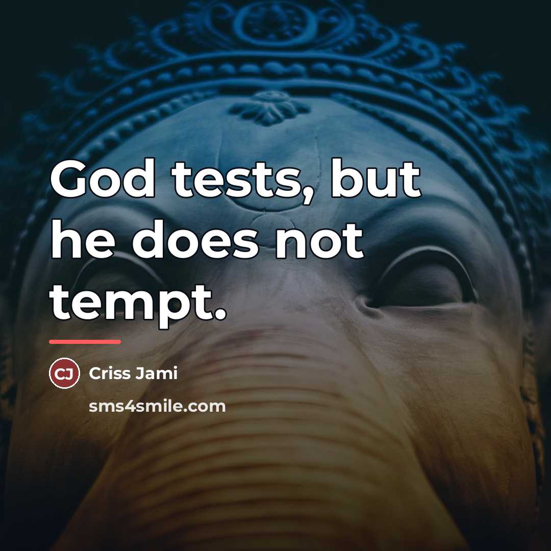 “God tests, but he does not tempt.…” quote by Criss Jami