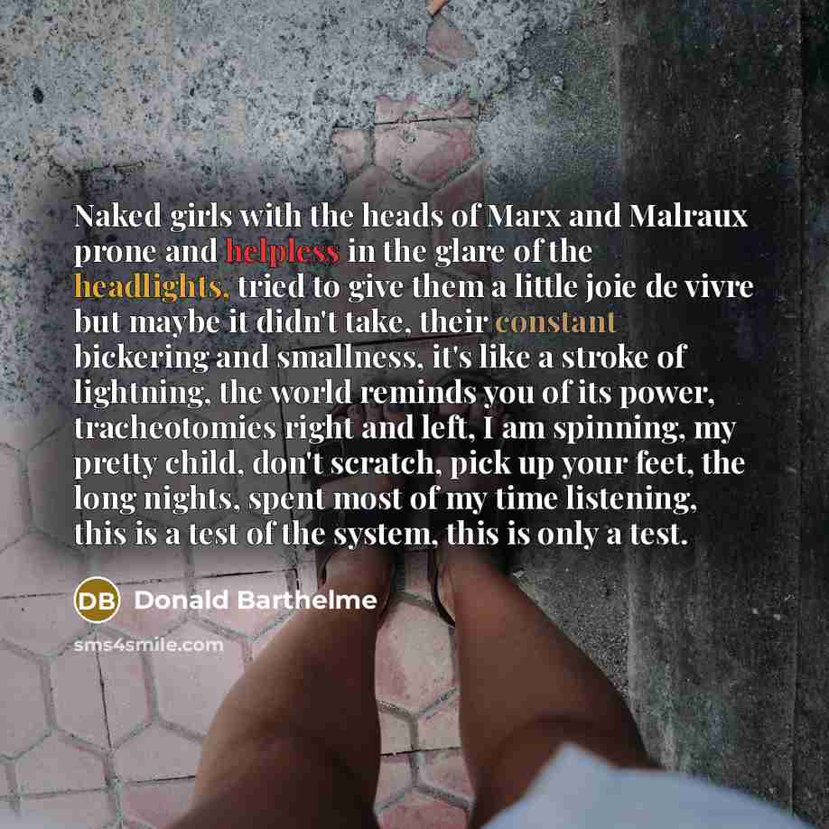 “Naked girls with the heads of Marx and Malraux prone…” quote by Donald Barthelme