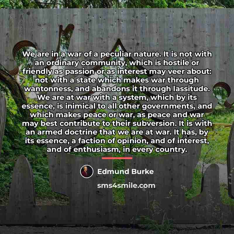 “We are in a war of a peculiar nature. It…” quote by Edmund Burke