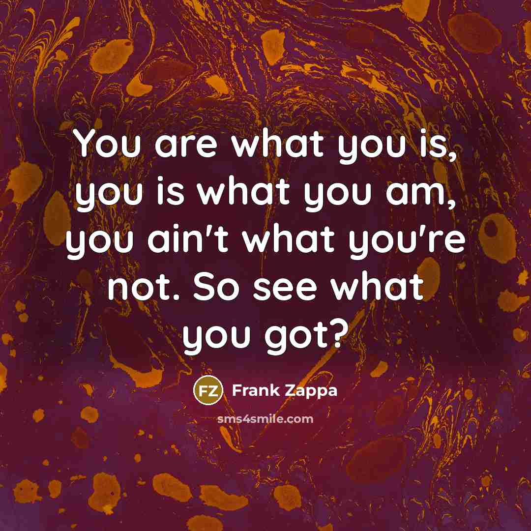 “You are what you is, you is what you am,…” quote by Frank Zappa