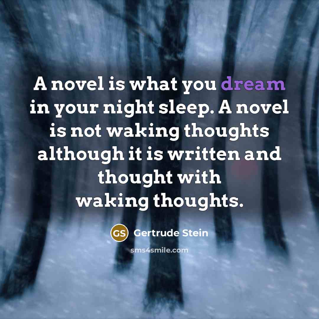 “A novel is what you dream in your night sleep.…” quote by Gertrude Stein