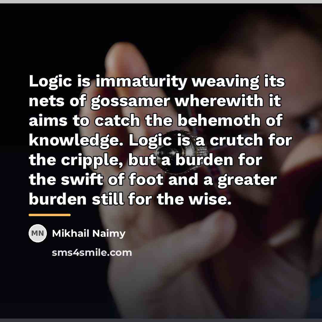 “Logic is immaturity weaving its nets of gossamer wherewith it…” quote by Mikhail Naimy