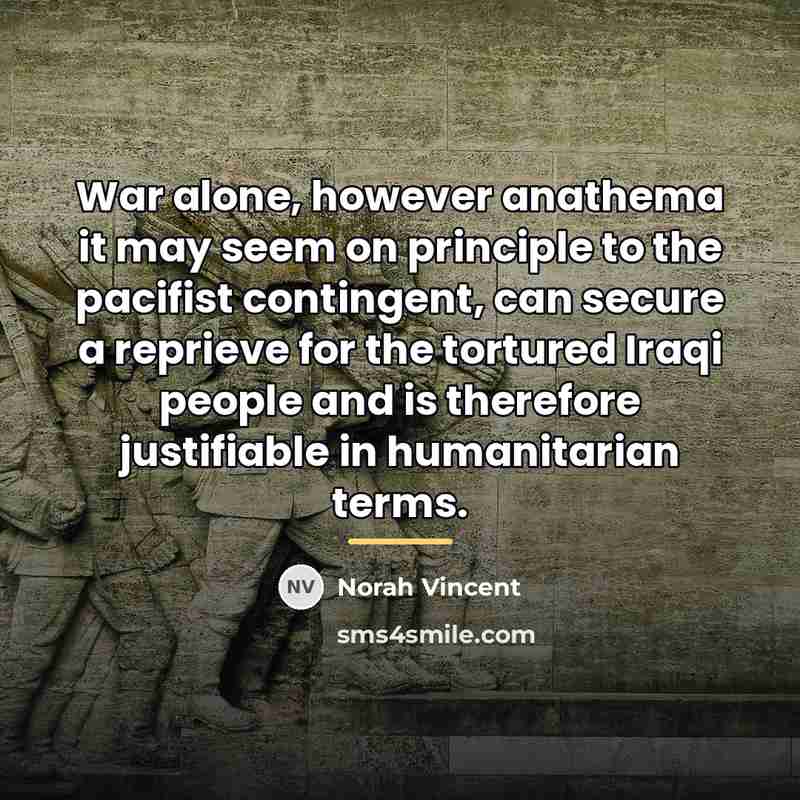 “War alone, however anathema it may seem on principle to…” quote by Norah Vincent
