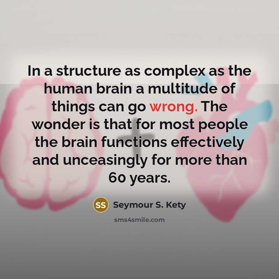 “In a structure as complex as the human brain a multitude of things can go wrong. The wonder is that for most people the brain functions effectively and unceasingly for more than 60 years.” quote by Seymour S. Kety
