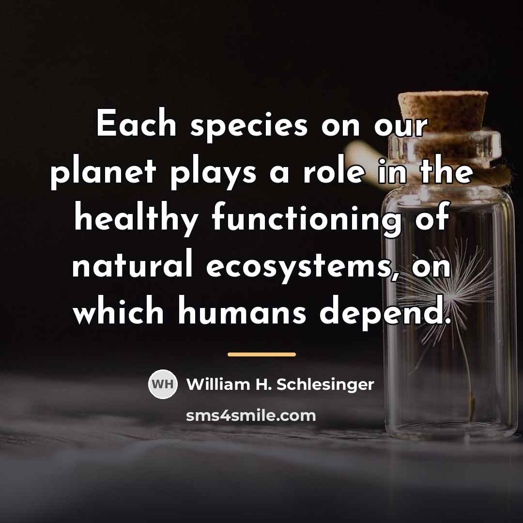 “Each species on our planet plays a role in the…” quote by William H. Schlesinger