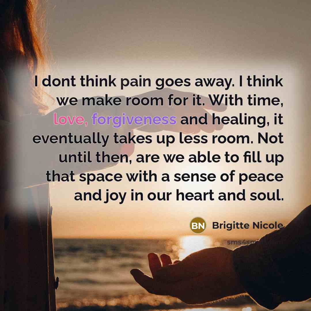 “I dont think pain goes away. I think we make…” quote by Brigitte Nicole