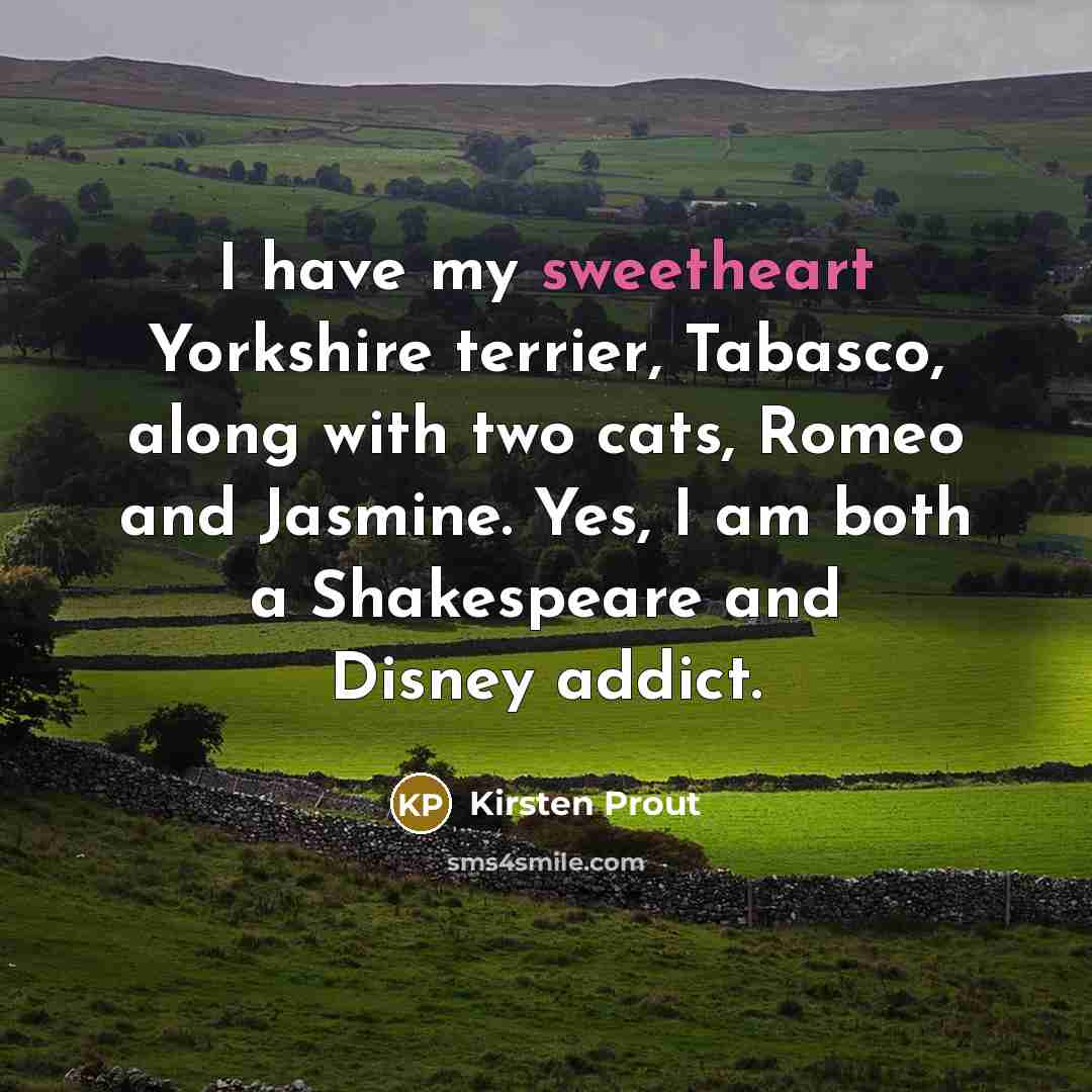 “I have my sweetheart Yorkshire terrier, Tabasco, along with two…” quote by Kirsten Prout