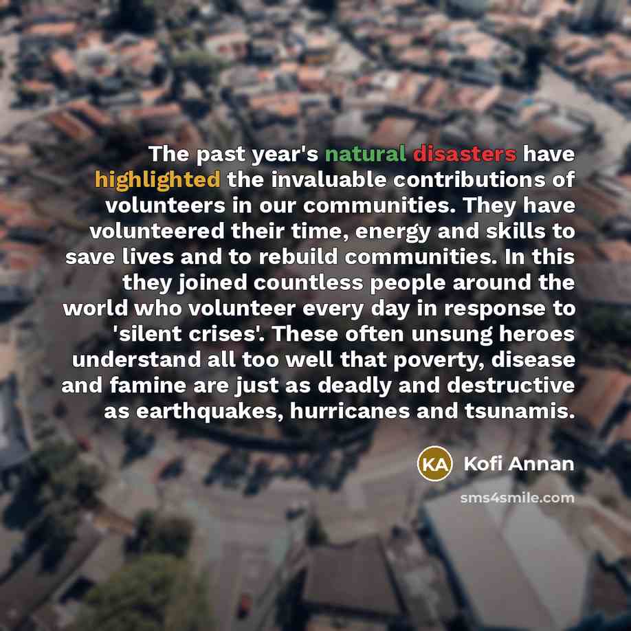 “The past year's natural disasters have highlighted the invaluable contributions…” quote by Kofi Annan