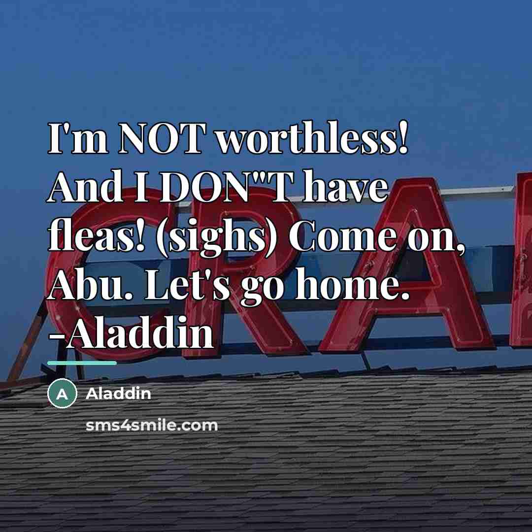 “I'm NOT worthless! And I DON"T have fleas! (sighs) Come…” quote by Aladdin